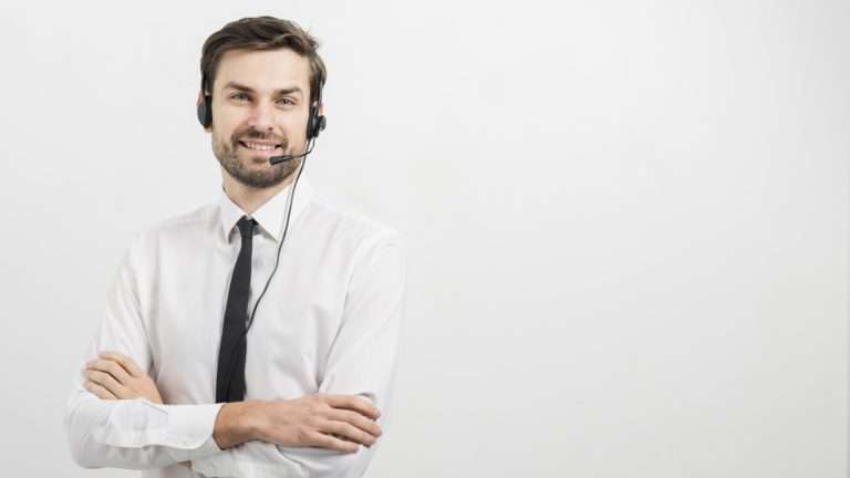 Man with microphone for dry storage service